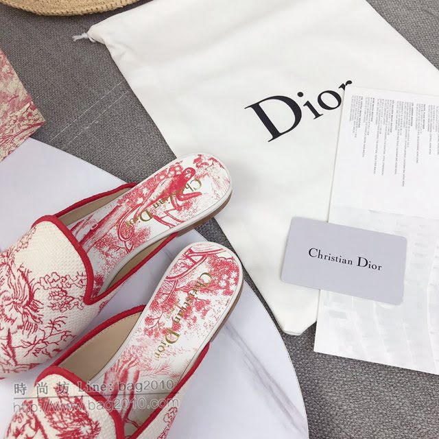 DIOR女鞋 迪奧BABY-D圓頭拖鞋 Dior帆布電腦刺繡平底鞋  naq1348